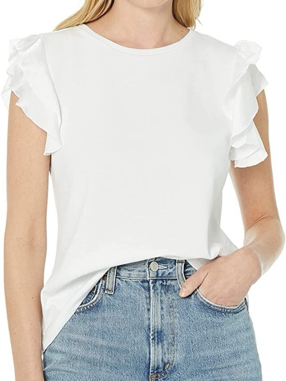 Vince Camuto Tiered Ruffle Sleeve Top in White Size Large